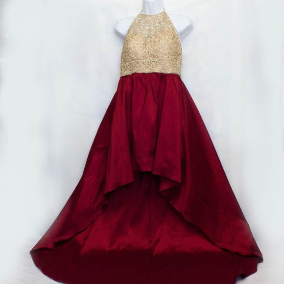 B. Darlin High Low Ruby Red Gold Metallic Dress - Picture 8 of 9